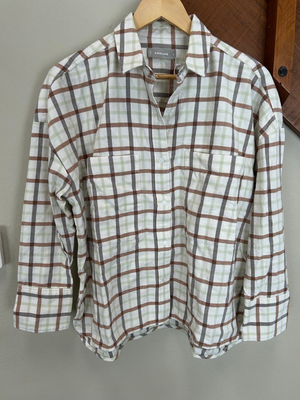 NWT EVERLANE Boxy Flannel Plaid relaxedOversized earthy minimalist elevated
